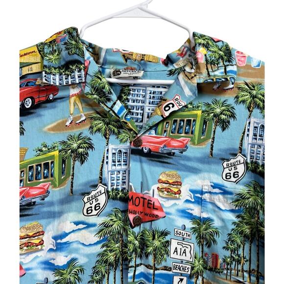Aloha Republic Route 66 Memories Blue 2XL Short Sleeves Button Up - Picture 4 of 9